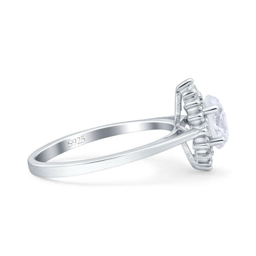 Halo Oval Art Deco Bridal Wedding Ring Simulated Cubic Zirconia 925 Sterling Silver